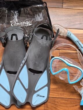 SEAVENGER Dodgers Blue & Gray Swim Fins, Mask & Snorkel Set New